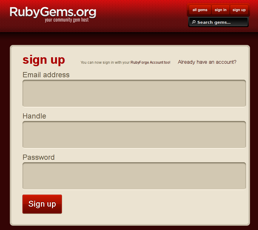 Register at Rubygems.org